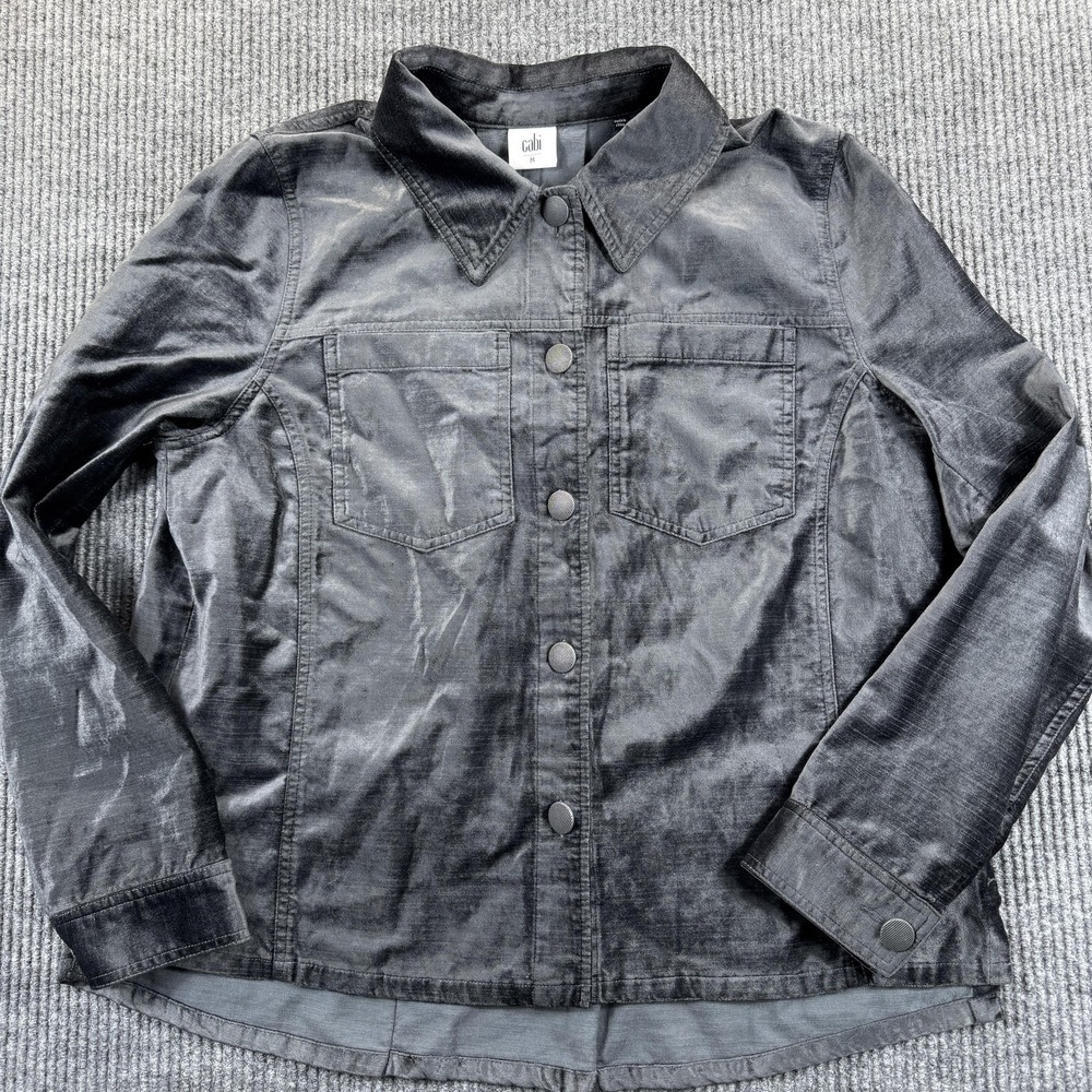 Cabi Velvet Shirt Jacket Women Medium Gray Button Down 3730